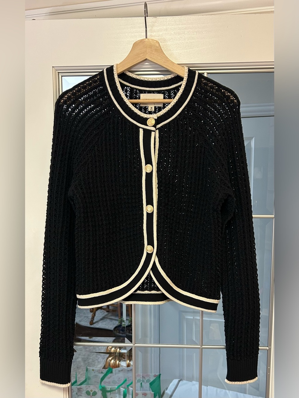 Lucky Brand Black Knit Cardigan with Cream Trim- brand new, never worn
